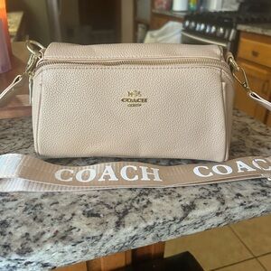 Coach inspired Beige Crossbody Bag with Logo Strap